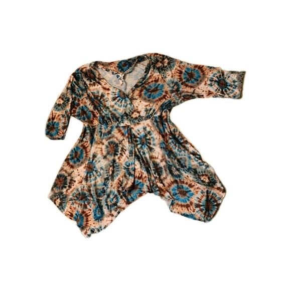 Denim 24/7 Women's XL Tunic Sheer Top Satrburst Tie Die Earth Tones Hippy Girl - Picture 12 of 13